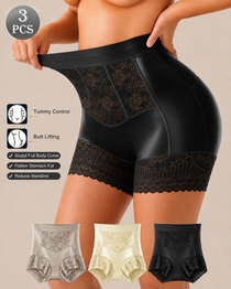 Three-Pack High Waist Tummy Control Lace Trim Briefs