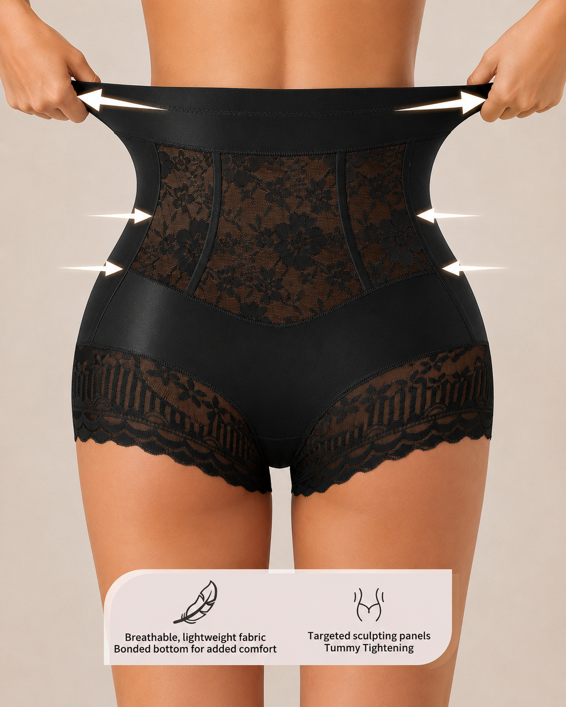 Three-Pack High Waist Tummy Control Lace Trim Briefs