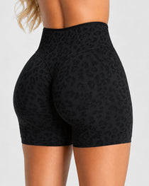 High Elasticity Seamless Tummy Control Leopard Yoga Shorts