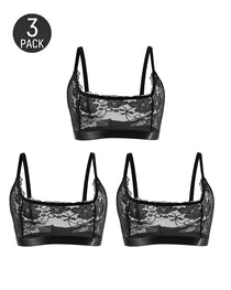 Three-Pack Sexy Floral Lace See-through Mesh Bra
