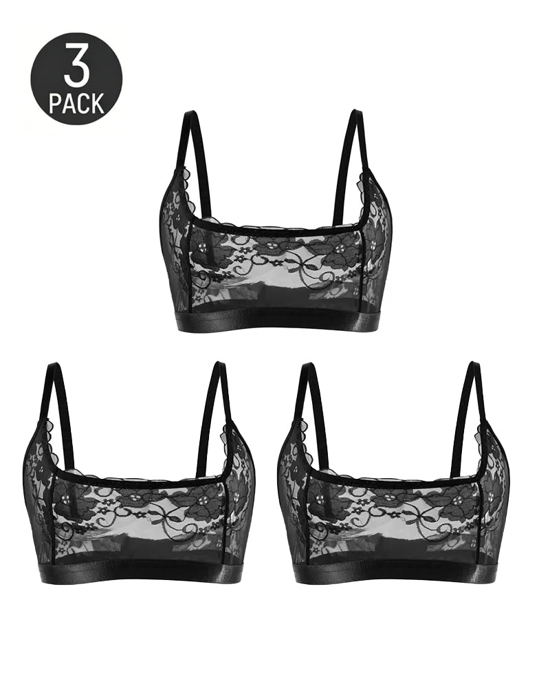 Three-Pack Sexy Floral Lace See-through Mesh Bra