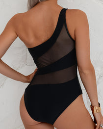 Sexy One-shoulder See-through Mesh One-piece Swimsuit