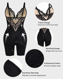 Women's V Neck Lace Stretch Seamless Bodysuit Shapewear