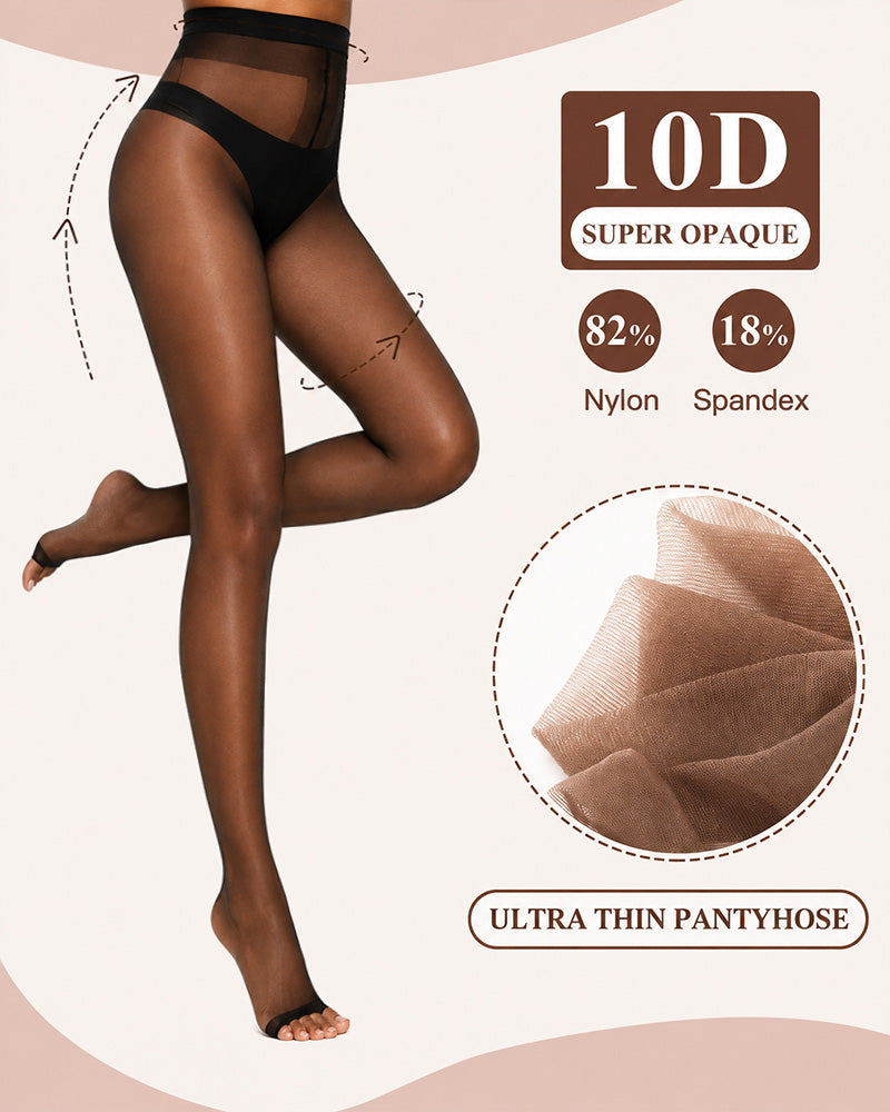 3 Pairs Ultra Thin 10D Control Toeless Pantyhose
