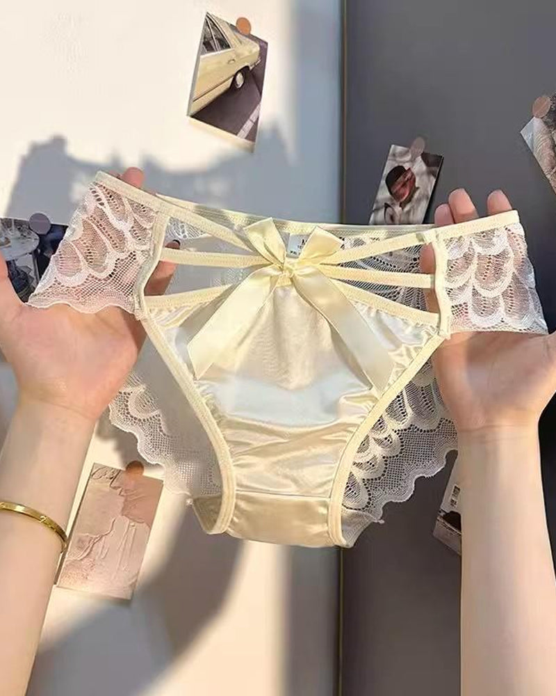 Sexy Low-rise Satin Bow-embroidered See-through Lace Panties Secondary image