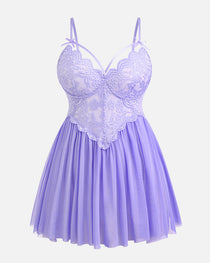Plus Size V Neck Mesh Side Slit Babydolls