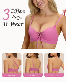 Women's Sexy Drawstring Push-Up Detachable Shoulder Straps Wire-Free Comfort Bra