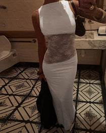 Sexy Figure-hugging Spliced Lace Sleeveless Backless Long Dress