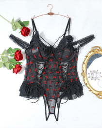 Plus Size Sheer Lace Bodysuits