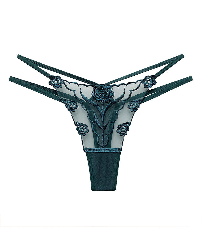 Rose Embroidery Thong Mesh Panties Secondary image