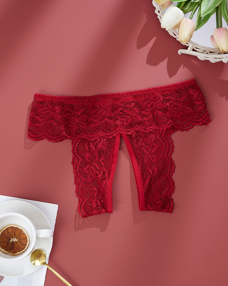 Plus Size Open Crotch Lace Panties