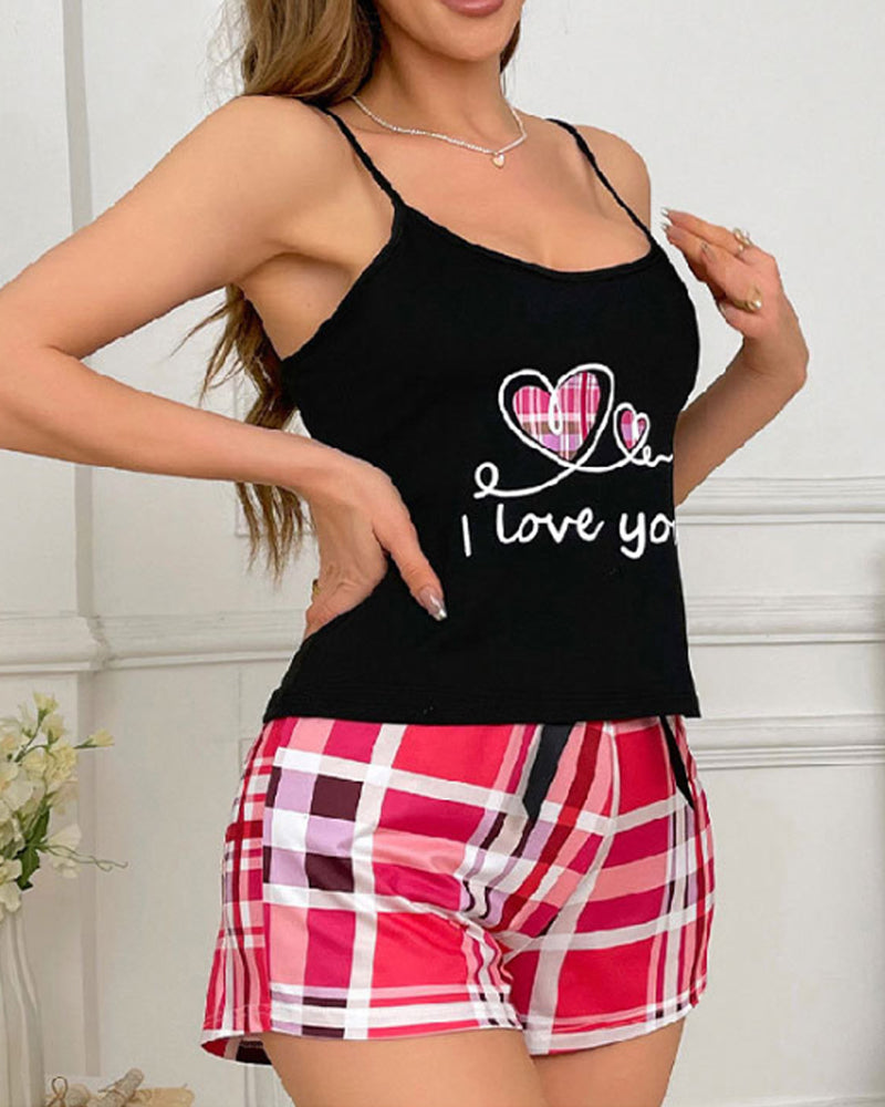 Casual Plaid Colorblock Print Camisole and Shorts Loungewear Set Secondary image