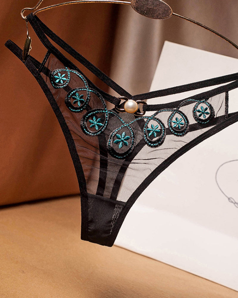 Embroidered Sexy Sheer Mesh Thong Main image