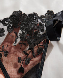 Sexy Flower Embroidered Mesh Lace Gathered Bra Set