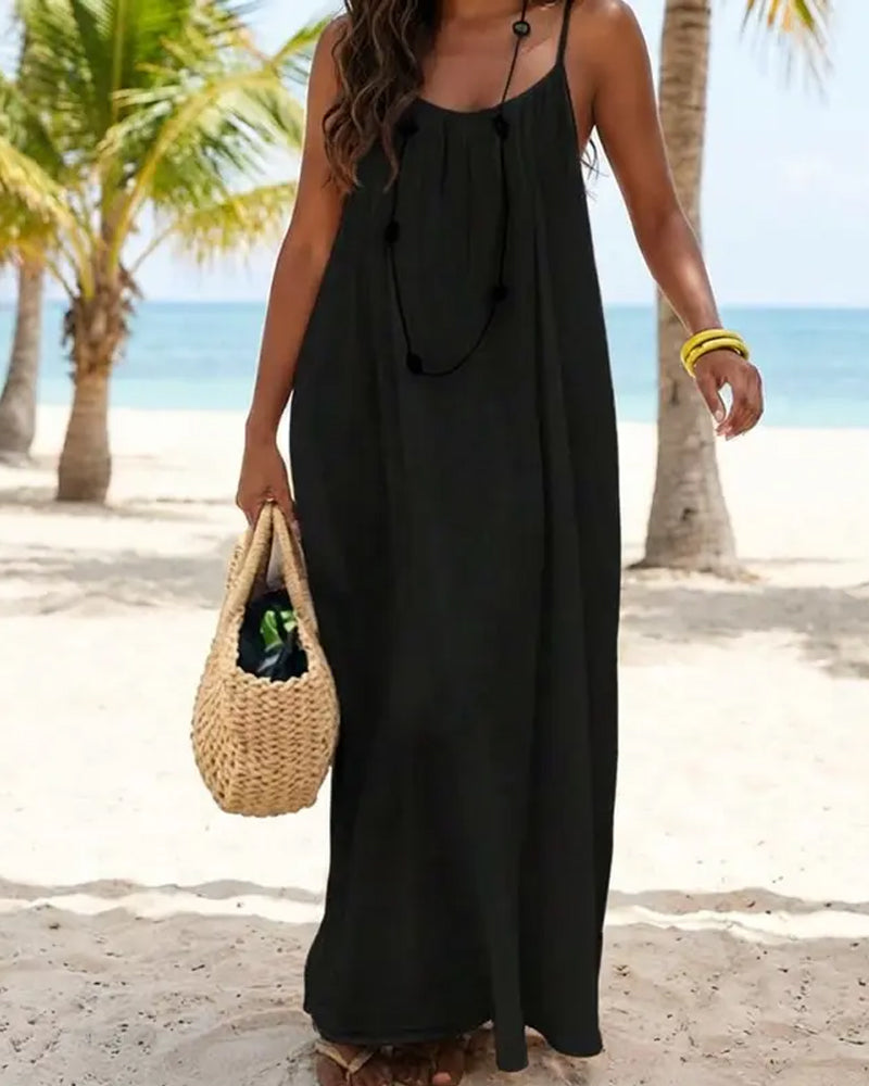 Women's Casual Sleeveless Solid Color Backless Spaghetti Strap Dress Secondary image