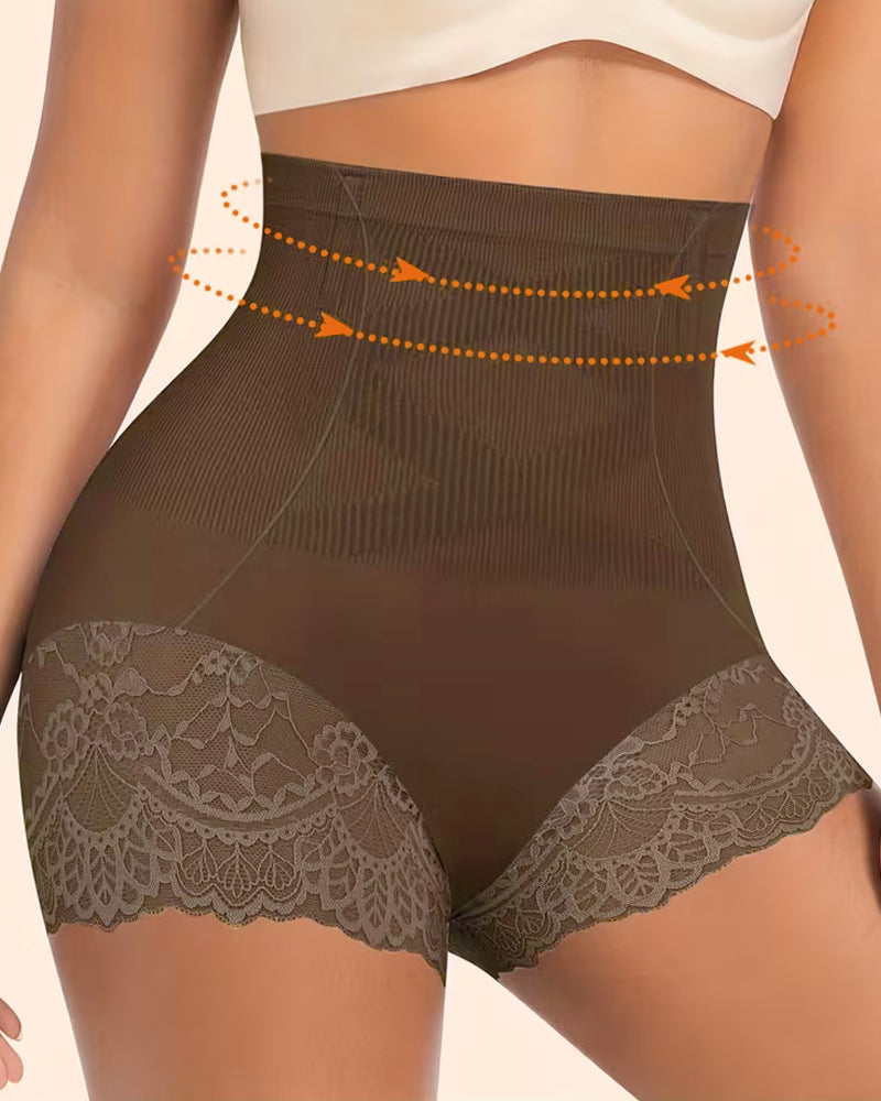 Women's High-Waisted Tummy Control and Butt Lifting Lace Seamless Shaping Panties