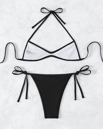 Sexy Solid Color Halter Neck Mini Pleated Beach Bikini