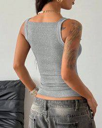 Sexy Low-cut Adjustable Strap Solid Color Stretch Vest
