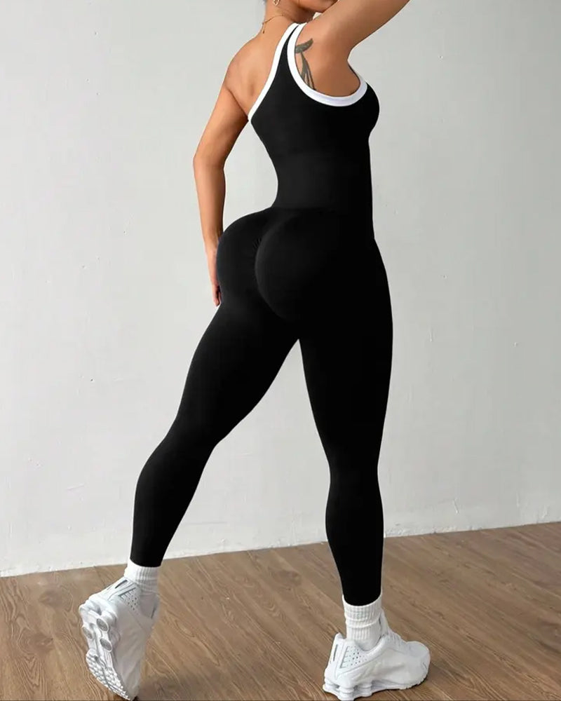 Women's One-Shoulder Knitted Sleeveless Slimming and Buttock-Lifting Sports Yoga Jumpsuit
