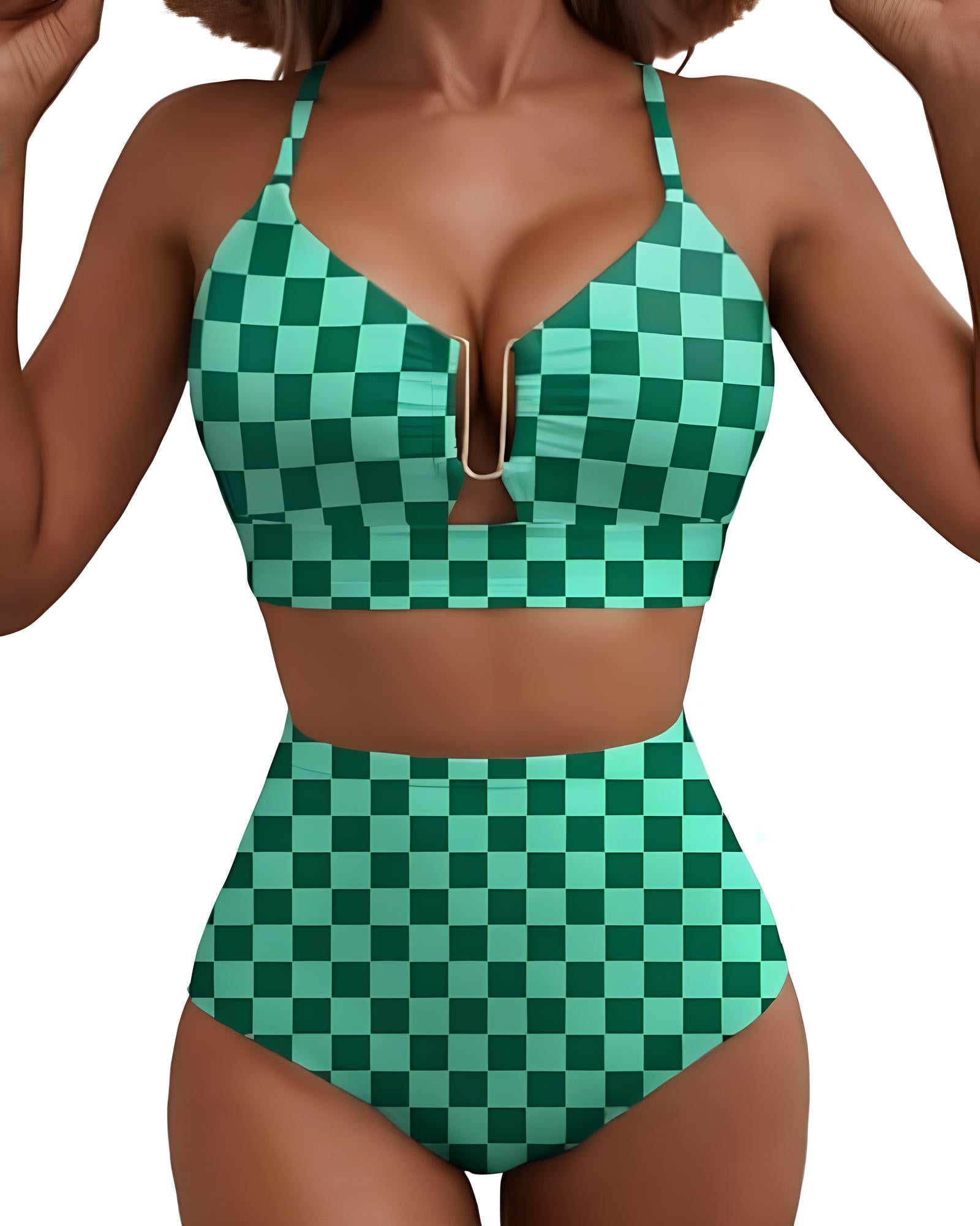 Women's V-neck Floral High-waisted Tummy-control Bikini Swimsuit Main image