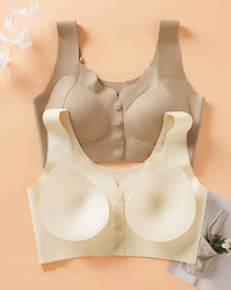 Women's V Neck Front Closure Seamless Wire-free Comfortable Breathable Vest Bra