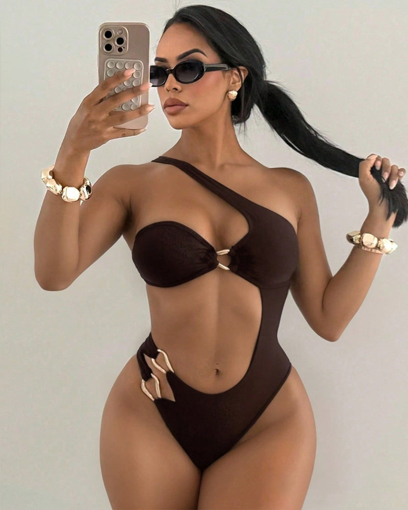 Off-shoulder Cutout Backless Solid Color Sexy One-piece Swimsuit Main image