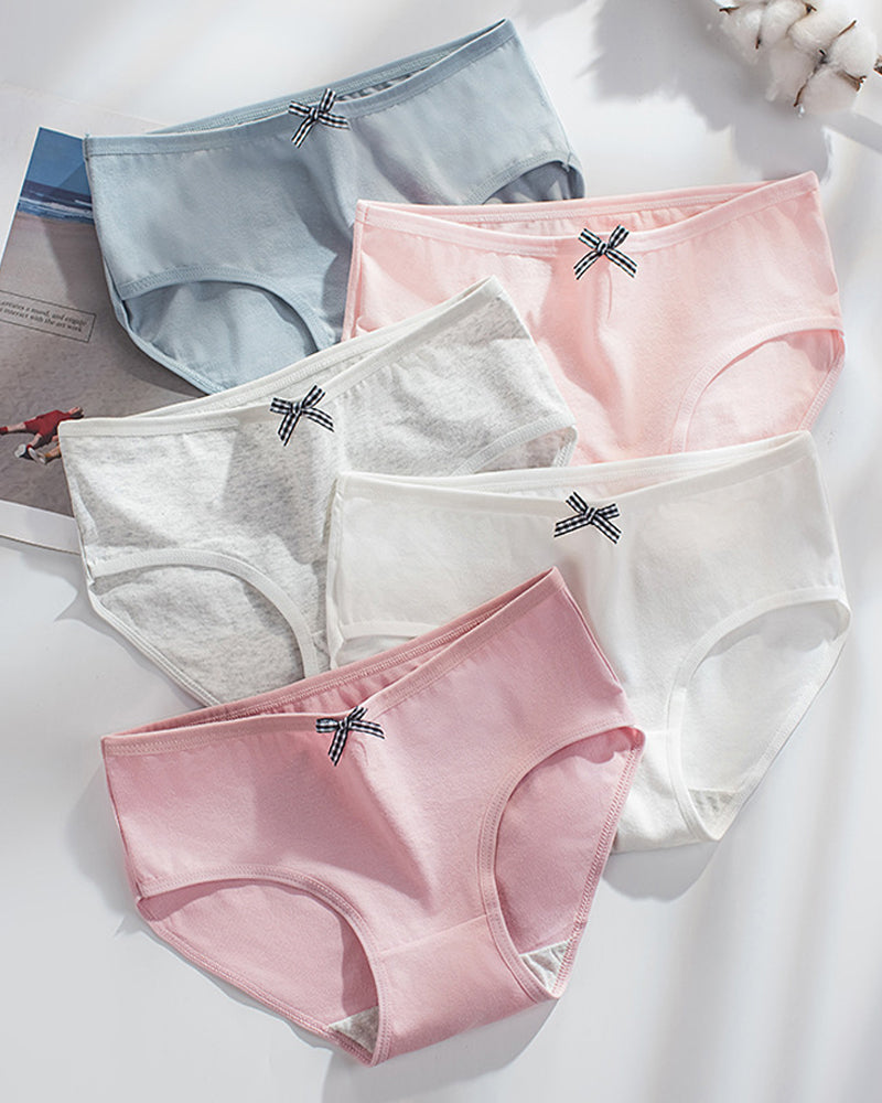 Women's Cotton Mid-Waist Solid Color Bow Seamless Comfortable Panties Main image