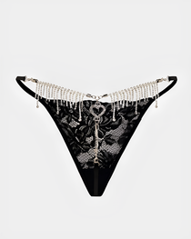 Sexy Sheer Lace Rhinestone Fringe Heart Thong