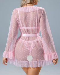 Sexy Sheer Lace Strappy Robe Lingerie Set