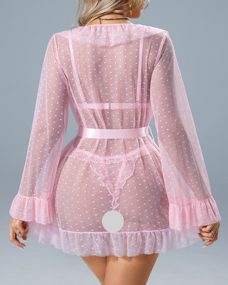 Sexy Sheer Lace Strappy Robe Lingerie Set