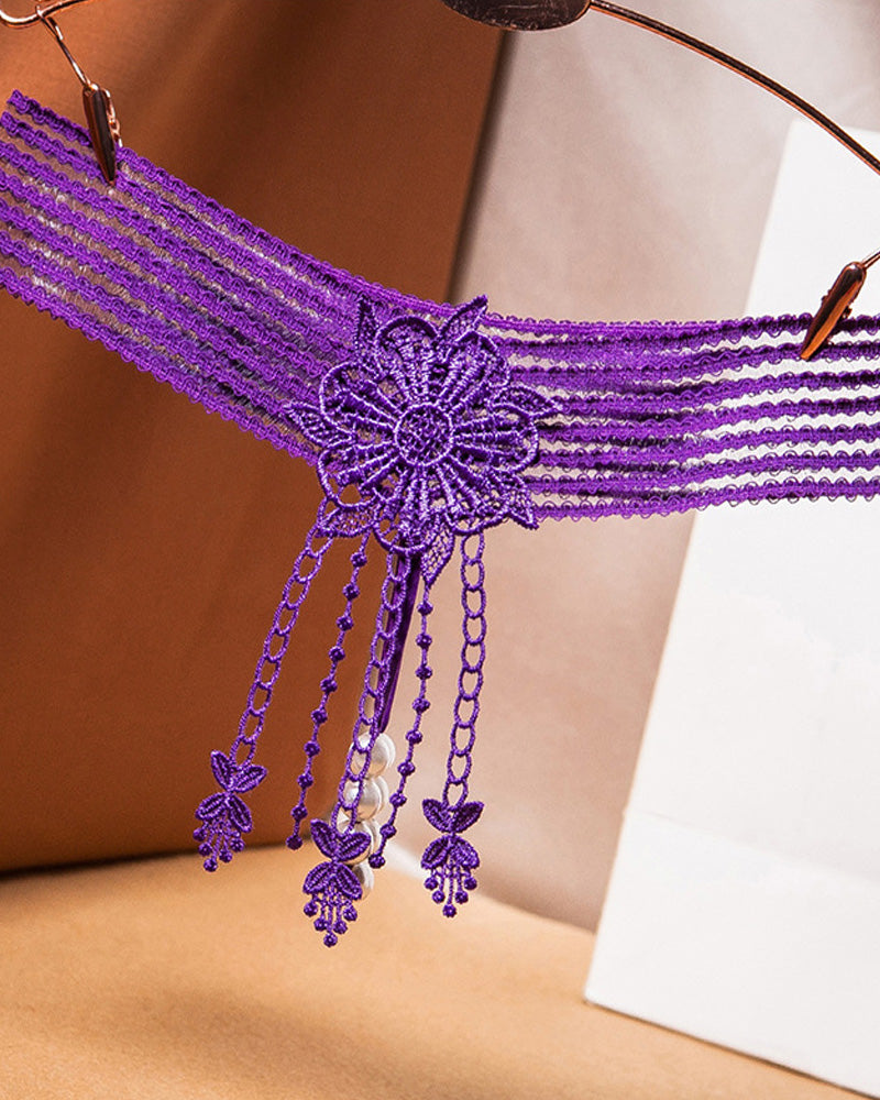 Sexy Tassel Open Crotch Pearl Massage Thong