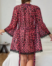Sexy Leopard Print Mesh Halter Bikini and Robe Set