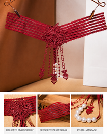 Sexy Tassel Open Crotch Pearl Massage Thong