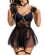 Sexy Lace Sheer Mesh Chemise and Thong Lingerie Set