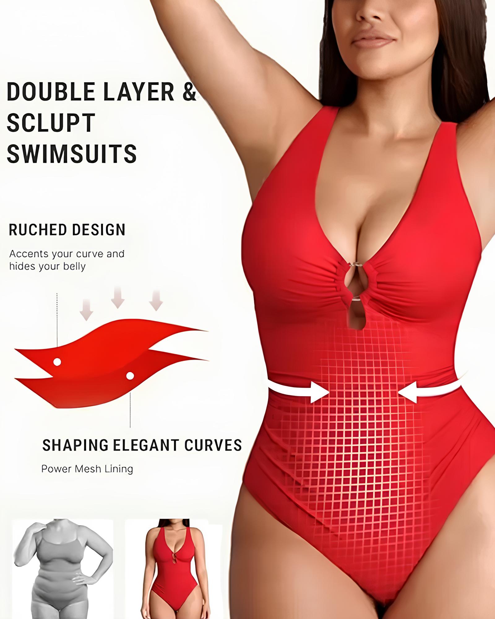Deep V Solid Color Tummy Control Shaping One-piece Swimsuit Secondary image