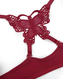 Front-fastening Underwire Butterfly Back Bra and Lace Patchwork Panty Set