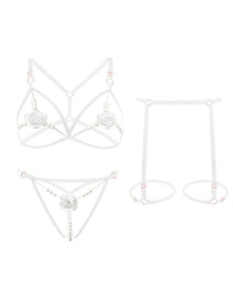 Sexy Rose Beaded Hollow-Out Three-Piece Lingerie Set