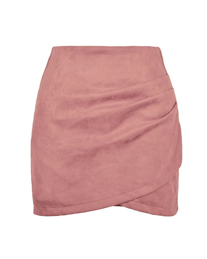 Suede Pleated Irregular Zipper Bodycon Mini Skirt