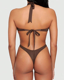 Sexy Halter Neck Backless O-ring Cutout One-piece Swimsuit
