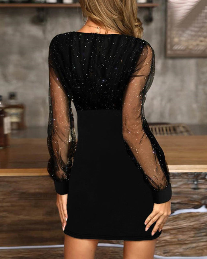 Sexy Slim Fit Mesh V-neck Sequined Dress Secondary image