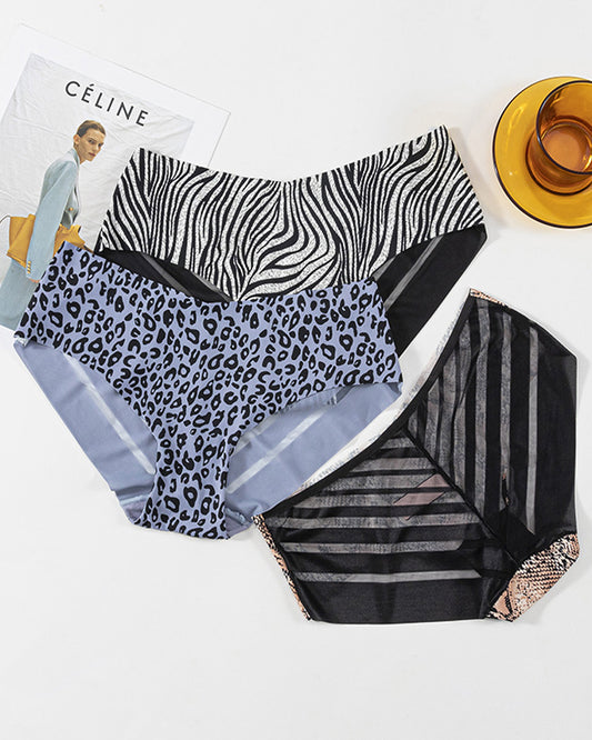 Sexy Animal Print Ice Silk Seamless See-through Mesh Panties