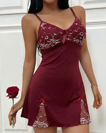 Women's Colorblock Floral Lace Bra Cup Soft High-elasticity Slip Nightgowns