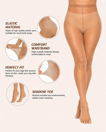 2-Pack 20D High-Waisted Sheer Silky Nylon Pantyhose