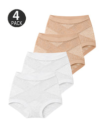 4-Pack High Waist Front Crossover Floral Lace Breathable Panties