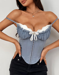 Sexy See-through Mesh Lace Patchwork Fishtail Camisole Top