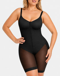 Full Body Mid Thigh Front Zipper Seamless Bodysuit Shapewear