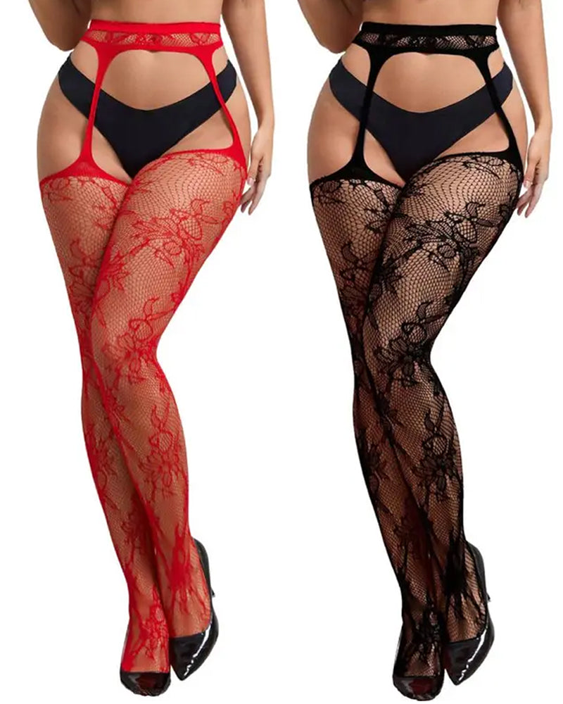Women's Floral Lace Sheer Suspender Fishnet Tights Main image
