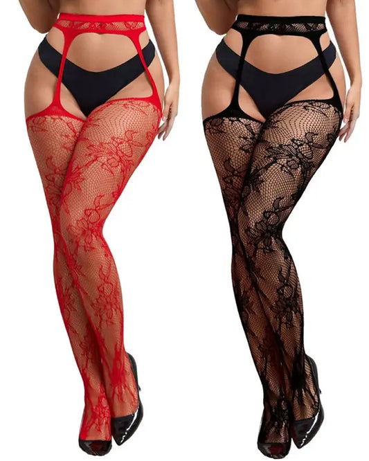 Women's Floral Lace Sheer Suspender Fishnet Tights