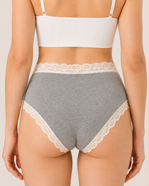 Five-pack Pure Cotton High Waist Lace-trimmed Briefs