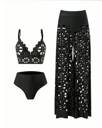 Deep V Neck Cutout Bikini Swimsuit and Wide-leg Pants